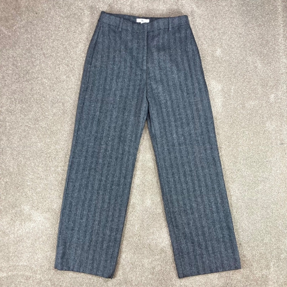 Banana Republic Wool Silk Straight Leg Pants Women Sz 8 Grey Herringbone Career - Picture 1 of 12
